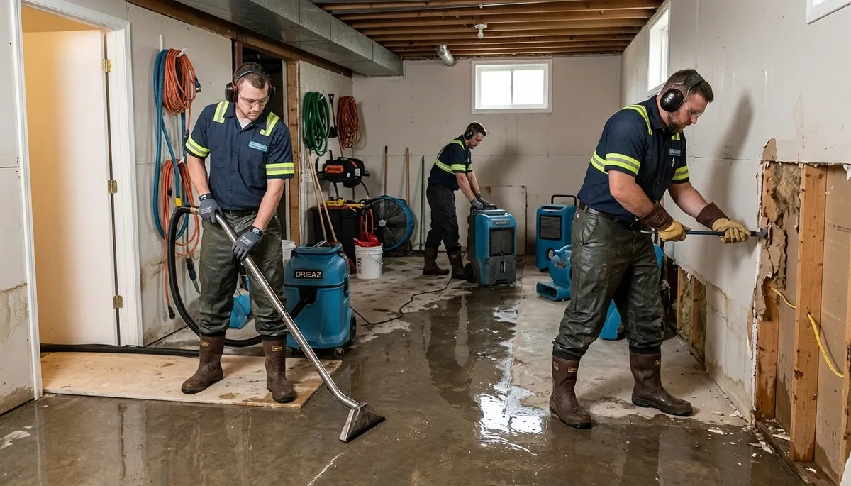 Tyler, TX water damage team cleaning basement flood water and moisture for homes