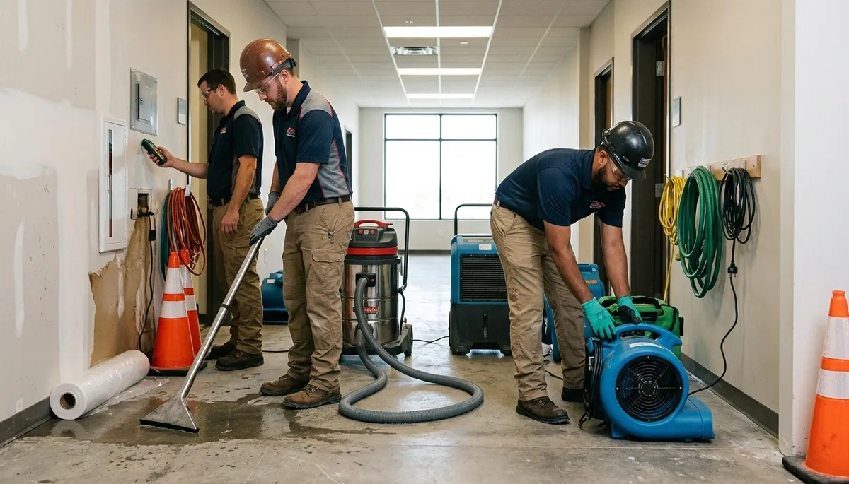 Burst pipe cleanup in Tyler, TX home by water damage restoration crew with drying equipment