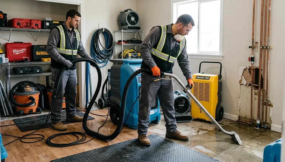 Burst pipe cleanup in Tyler, TX home with water damage restoration equipment