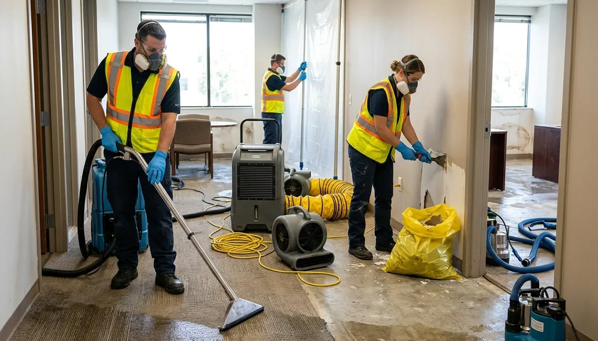 Flood damage cleanup crew in Tyler, TX removing standing water from a home