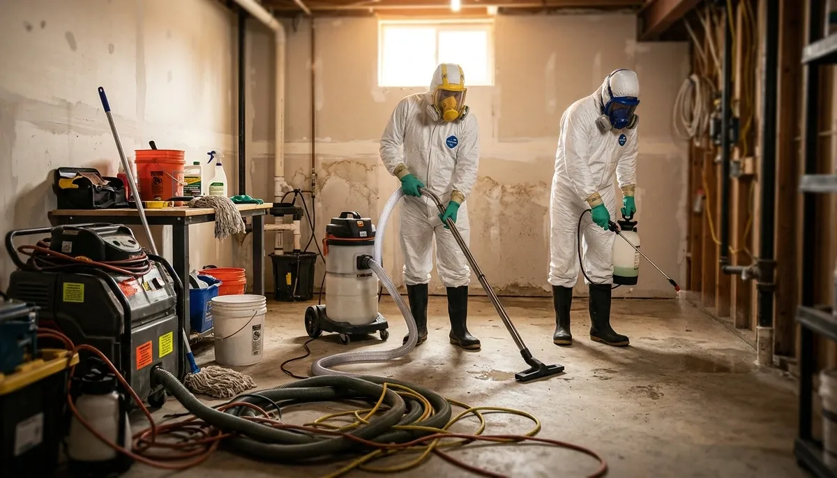 Sewage cleanup team in Tyler, TX sanitizing a home after a sewer backup and water damage