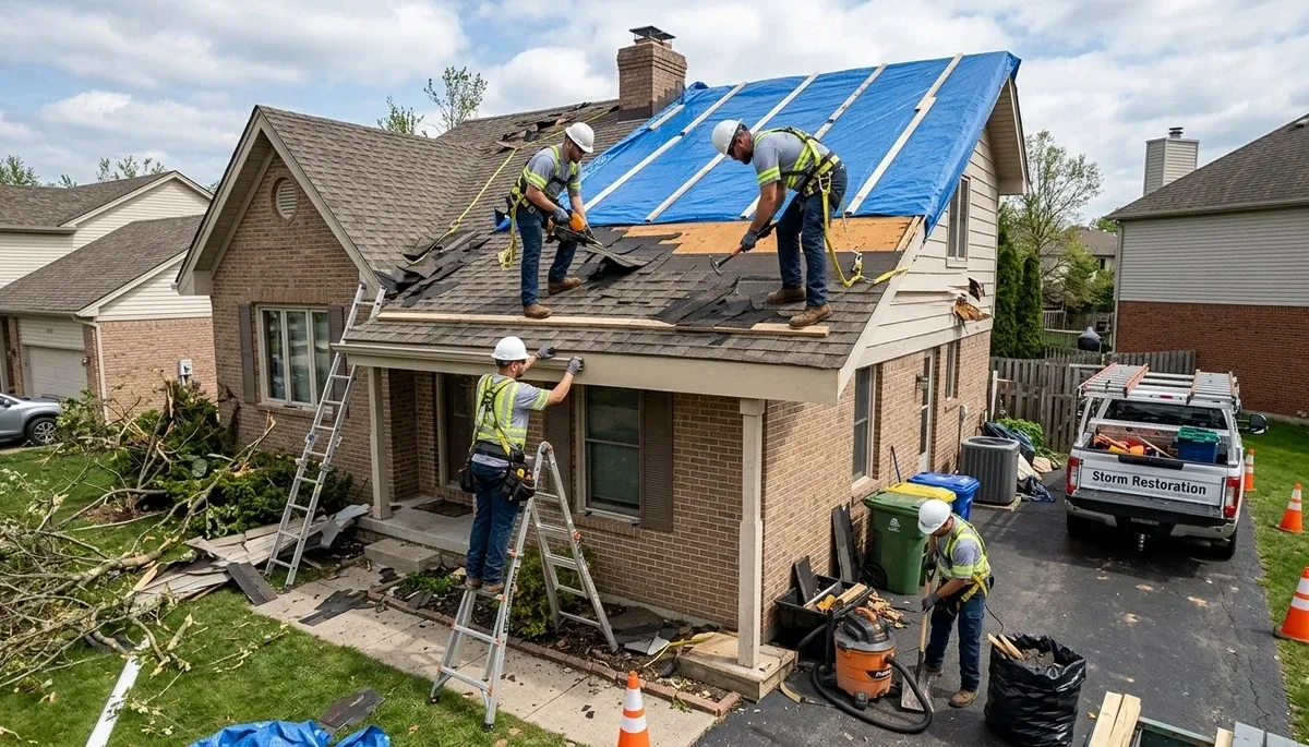 Tyler, TX storm damage restoration crew repairing water-damaged home after heavy rain and flooding