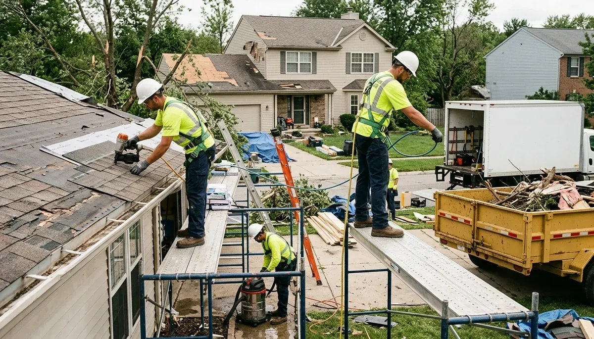 Tyler, TX water damage restoration team inspecting storm damage in a home after heavy rain and flooding