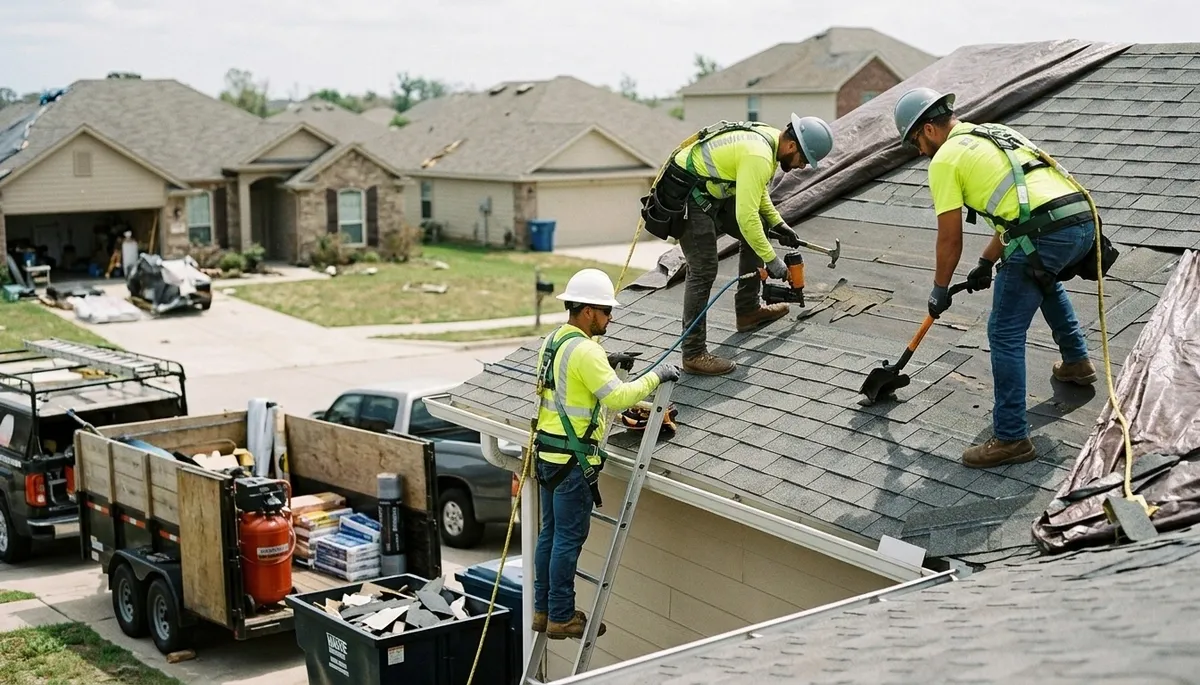 Tyler, TX water damage restoration crew removing storm flood water from a home