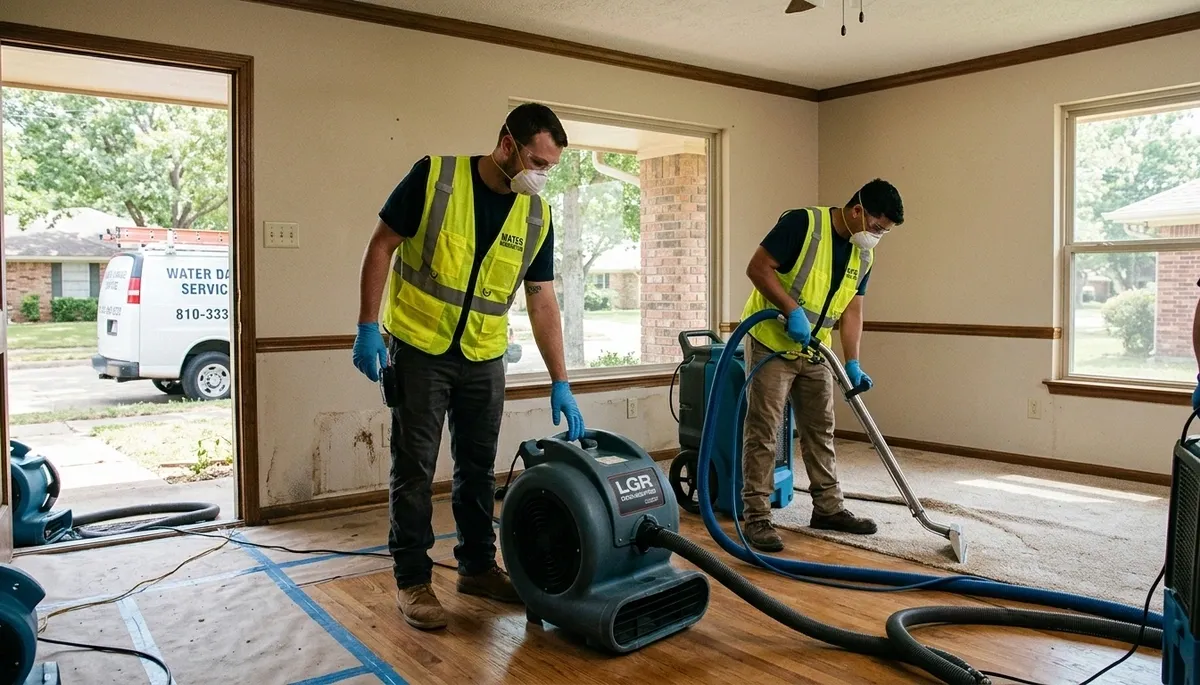 Tyler, TX water damage restoration team inspecting a flooded home for cleanup and repair
