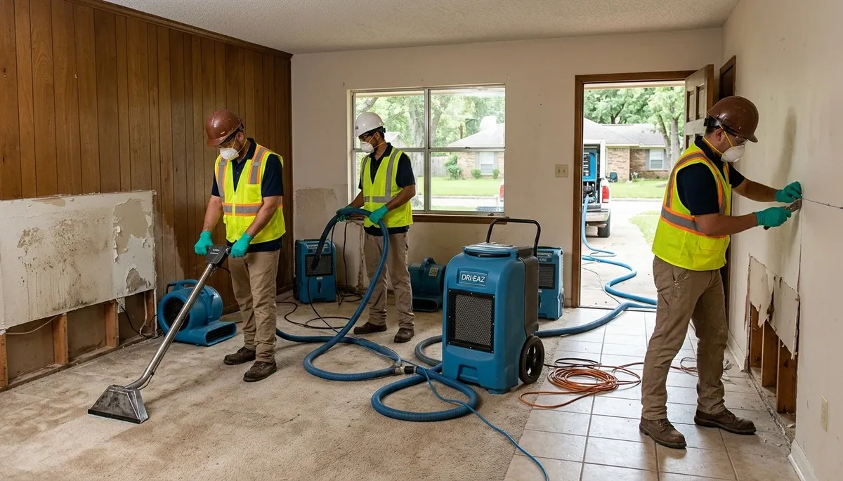 Water damage restoration team in Tyler, TX handling emergency water cleanup and drying services