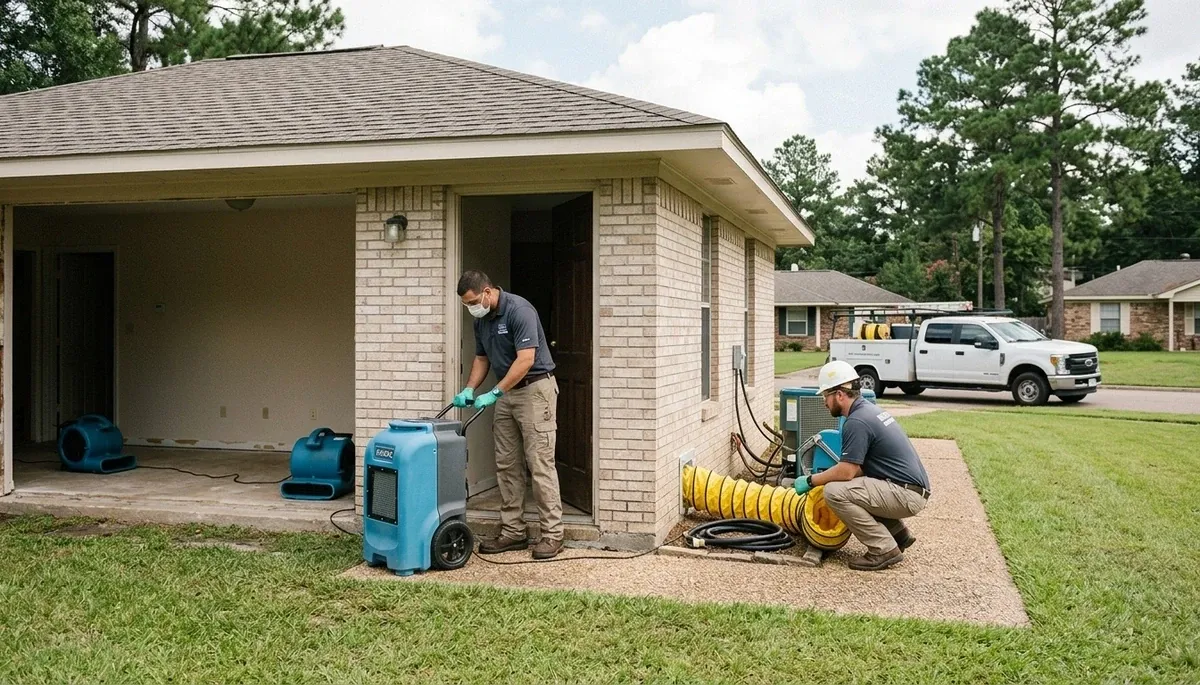 Water damage restoration team in Tyler, TX providing emergency cleanup and drying services